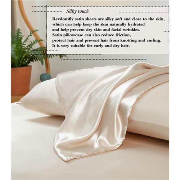 Revdomfly 4 Pcs Full Size Luxury Silky Soft Gold Satin Sheet Set,1 Premium - Picture 6 of 7
